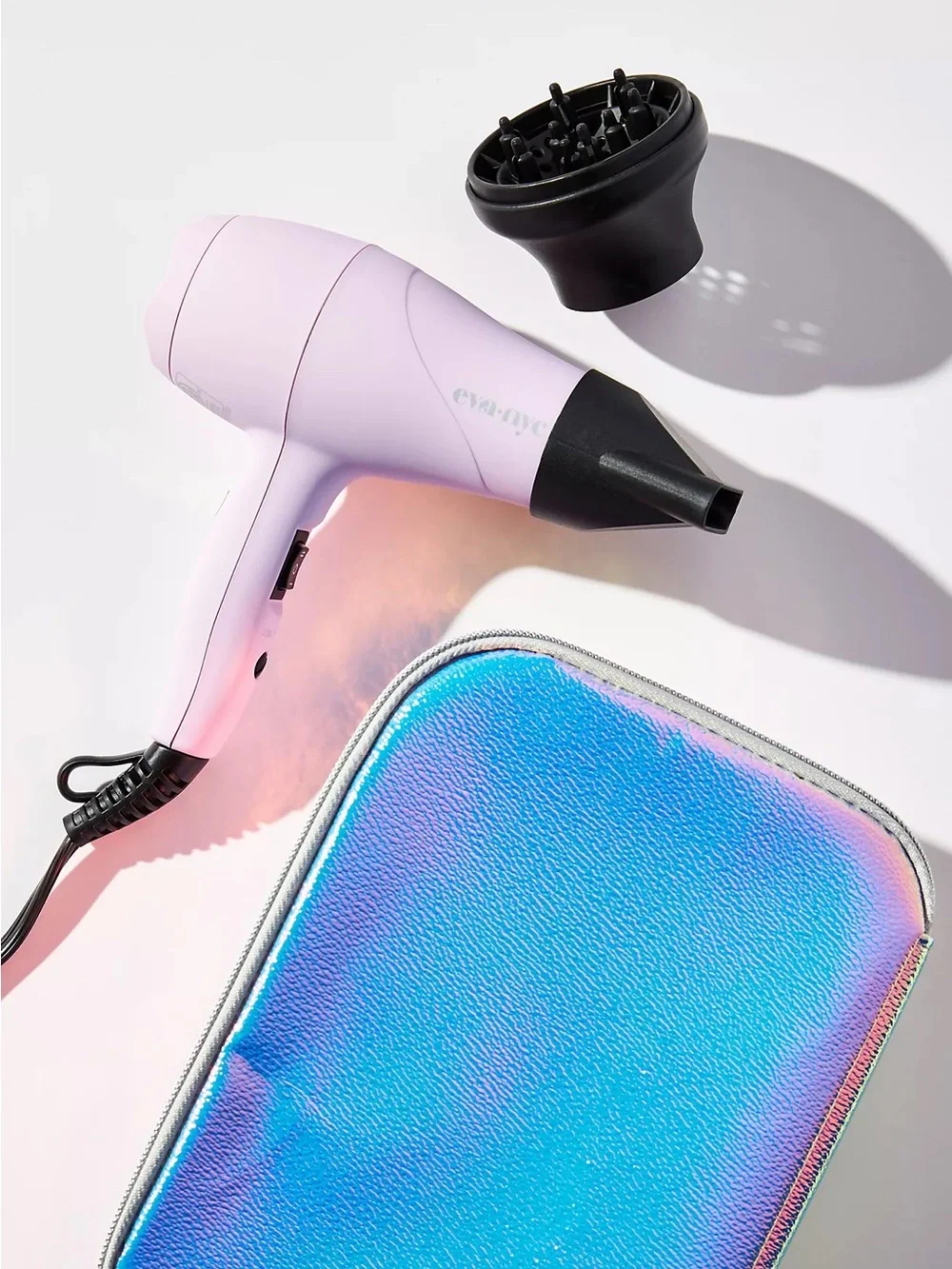 Eva NYC Lavender Travel Mini Hair Dryer with Diffuser and Holographic Case